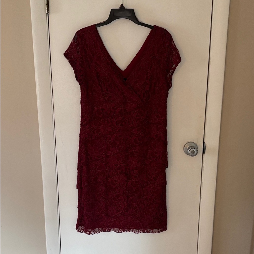 Scarlett Burgundy Lace Midi Dress with V-Neck